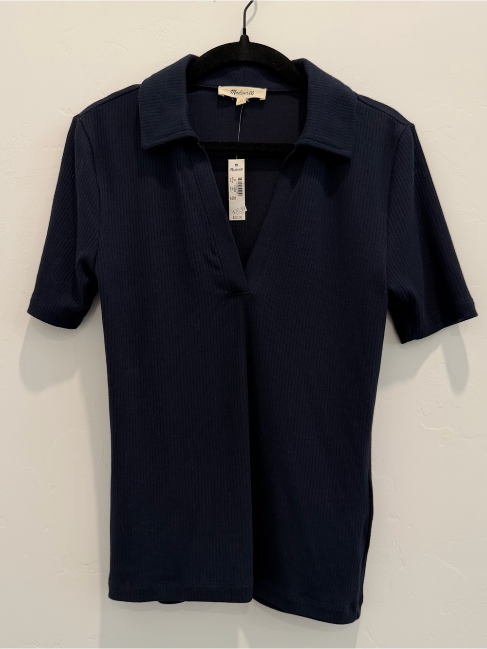 Madewell Dark Navy Ribbed V-Neck Polo Tee